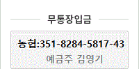 무통장 입금안내 은행: 123-456-78910 예금주: 홍길동